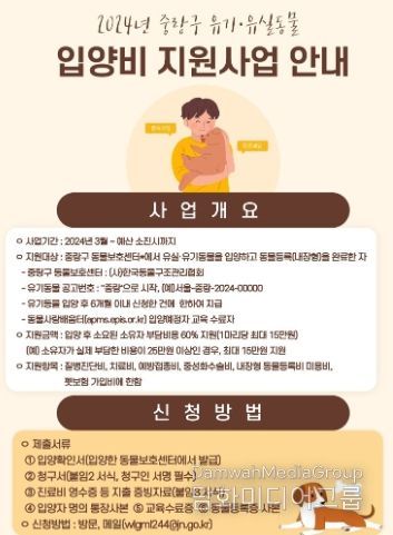 중랑구 유기‧유실동물 입양비 지원사업 포스터
