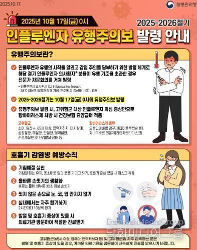 인플루엔자 유행 주의보 발령 안내문