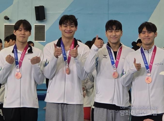 전주시청 수영부, 전국체전 금1·은2·동2 쾌거(단체전 메달 사진)