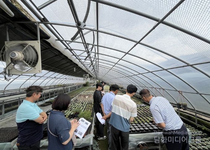 농업기술센터 실증온실에서 커피박과 우분을 혼합한 퇴비 시용 실험이 진행되고 있다.