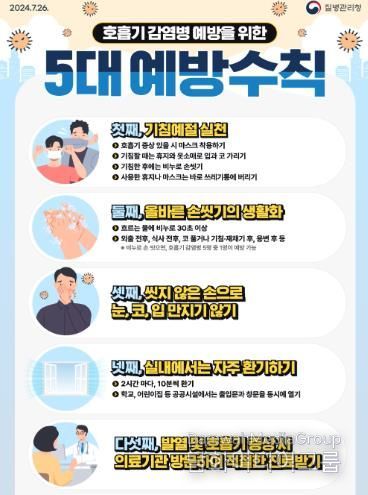 질병관리청 호흡기 감염병 예방을 위한 5대 예방수칙 홍보문.