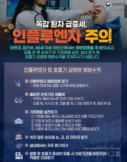 인플루엔자 등 호흡기 감염병 예방수칙 홍보물.