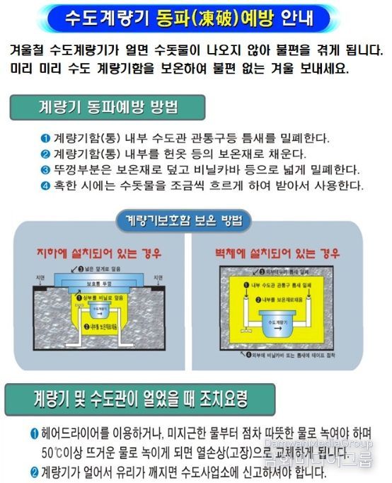 수도계량기 동파예방 안내문