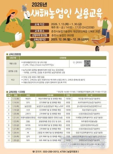 춘천시, 새해농업인실용교육 운영