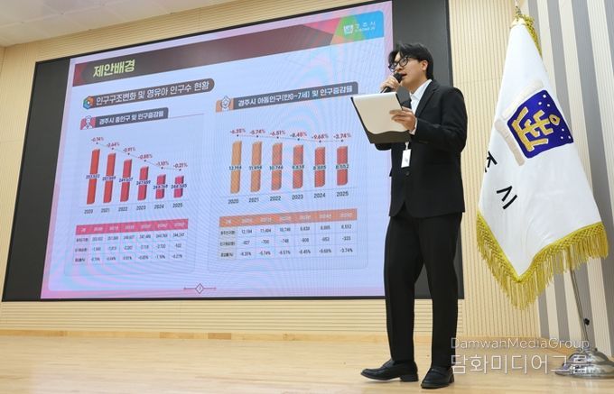 경주시 소소기획단 3기 조별 대표가 5일 시청 대회의실에서 소확행 사업 제안 내용을 발표하고 있다.