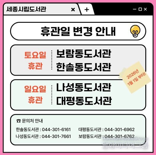 세종시 도서관 정기휴관일, 이렇게 달라집니다