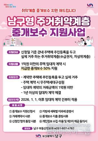 주거취약계층 주거비 부담 완화와 안정적 주거 안착 도모를 위한 주거 취약계층 중개보수 지원사업 시행