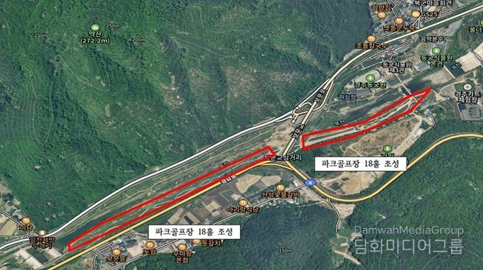 경주시 보문동 동궁원 인근 북군동 일원에 조성될 예정인 파크골프장 위치도. 경주시는 이 일대 하천부지에 36홀 규모의 파크골프장을 단계적으로 조성할 계획이다.