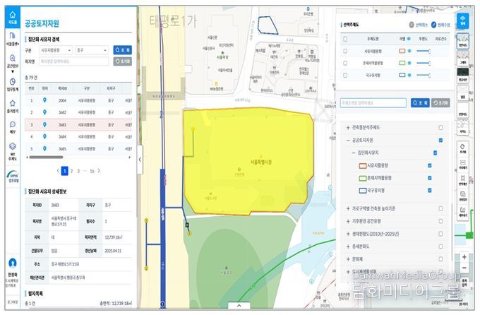 공공토지자원 시유지 상세정보, 구역정보 예시