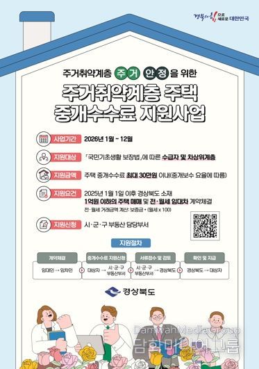 경상북도, 주거취약계층 주택 중개보수(수수료) 지원