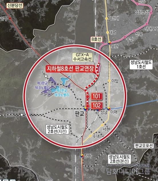 지하철 8호선 판교연장사업 노선도