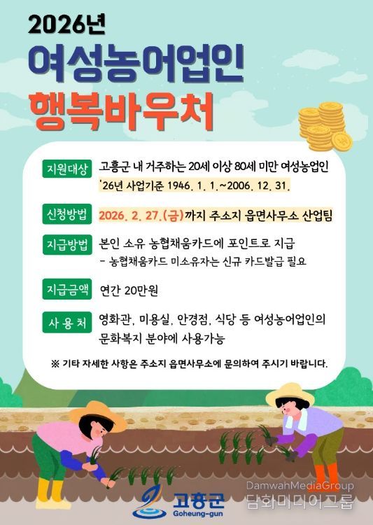 ‘여성농어업인 행복바우처’ 신청·접수