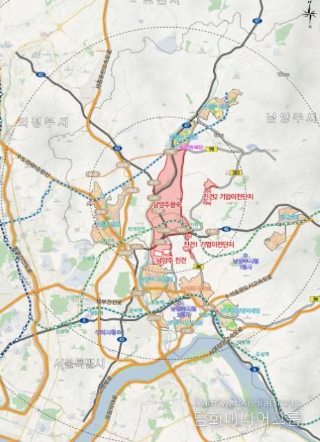 왕숙지구 및 기업이전단지 위치도