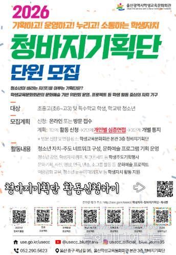 울산학생교육문화회관, ‘청바지기획단’ 단원 100명 모집