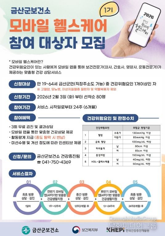 금산군보건소 2026년 모바일 헬스케어 1기 대상자 모집 홍보물