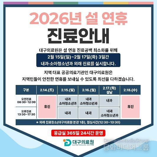 2월 15일~17일 3일간 내과·소아청소년과 외래진료 시행 및 응급실 운영 강화