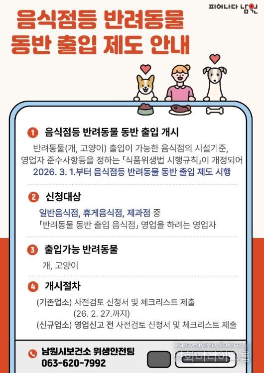 ‘반려동물 동반 출입 음식점 등 제도’시행