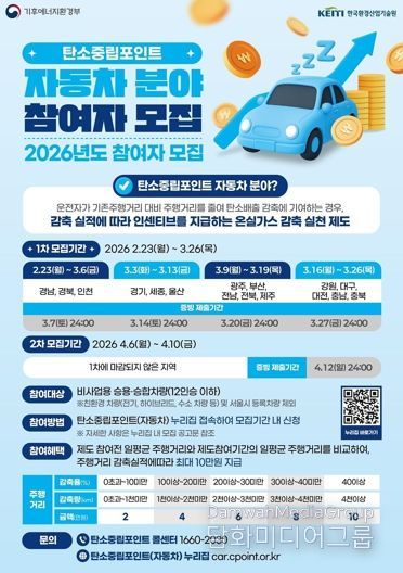 2026년도 탄소중립포인트 자동차 분야 참여 안내 포스터.