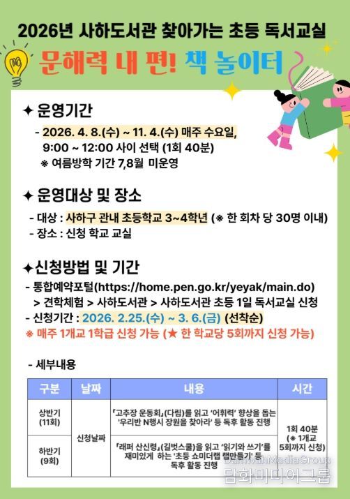 2026년 찾아가는 초등 독서교실 ‘문해력 내 편! 책 놀이터’ 프로그램 포스터