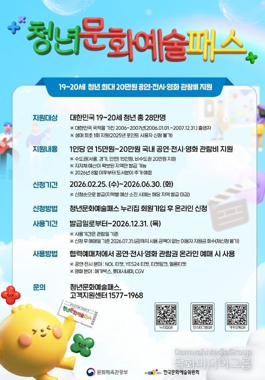 19~20세 청년문화예술패스 25일 접수