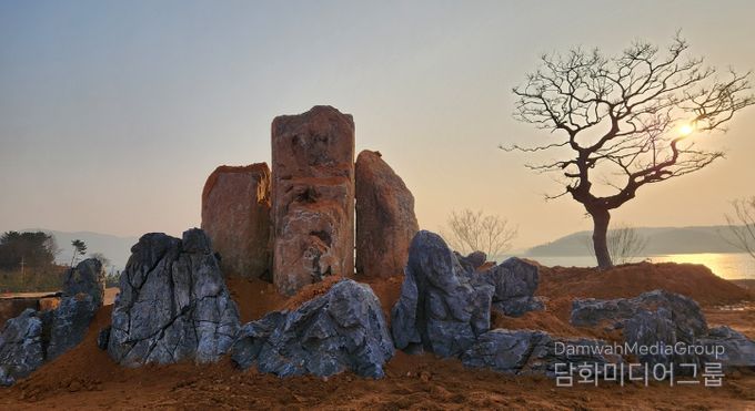 여수세계섬박람회장 내 석가산과 팽나무