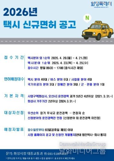 2026년 택시 신규면허 발급 안내 포스터