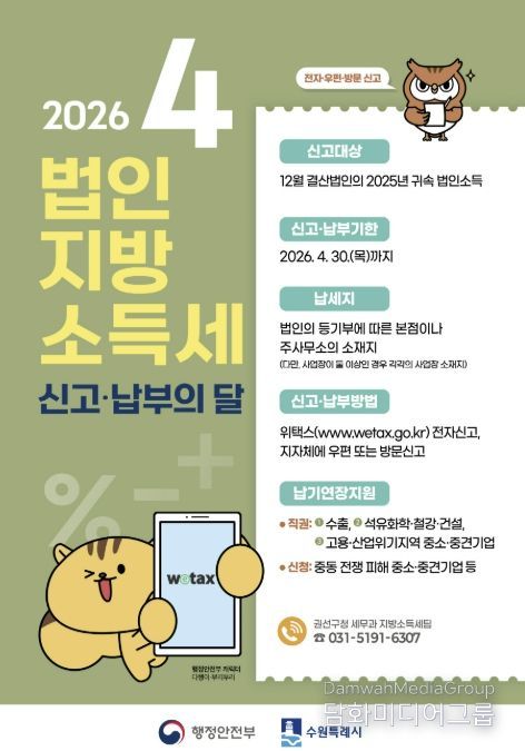 수원시 권선구, 4월은 법인지방소득세 신고·납부의 달