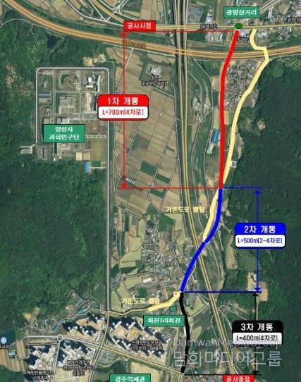 지방도 904호선 광명~화천 연결도로 1·2·3차 단계별 개통 구간을 표시한 노선도.