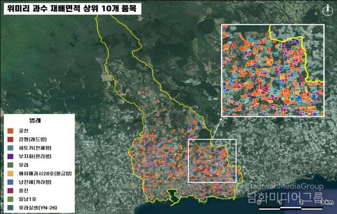 팜맵 농지 구역별 재배현황 정보 예시